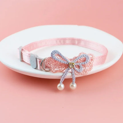Pet Collar Pink Lace Bow Hanging Bead Cat Collar with Bell Pet Dog Kitten Accessories Fof Small Dogs Pet Products