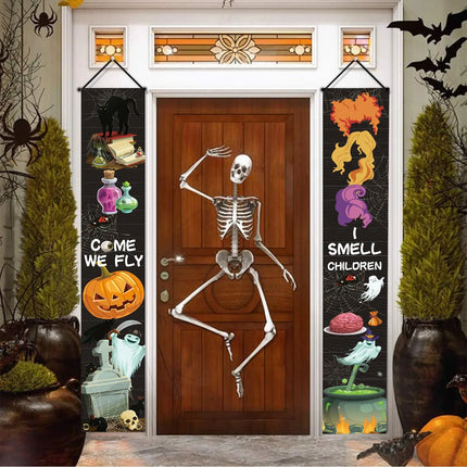 Halloween Couplet Pumpkin Horror Spider Web Atmosphere Decoration Hanging Flag Ghost Festival Porch Holiday Home Wall Decor