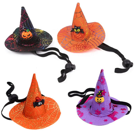 Halloween Pet Decoration Sequin Spider Web Witch Hat Elastic Headband Pet Dog Pumpkin Bat Hat Happy Halloween Day Pet Supplies
