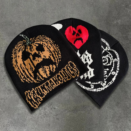 Halloween Cartoon Pumpkin Smile Warm Knitted Hat Jacquard Fun Holiday Gift Adult Unisex Knit Cap
