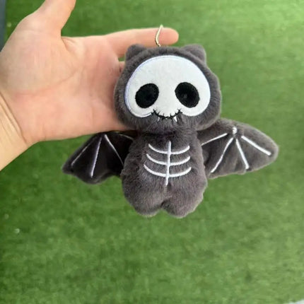 Halloween Cartoon Skeleton Bat Plush Doll Keychain; Creative Kids Bag Accessory Holiday Present