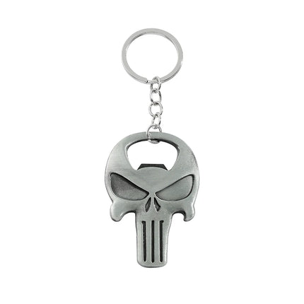 Halloween Punisher Skull Keychain Vintage Skull Metal Badge Pendant Beer Bottle Opener Car Backpack Key Holder Accessories Gift