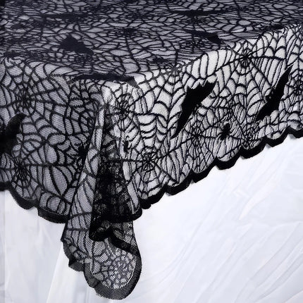 1 Piece Halloween Lace Tablecloth Bat Net Skull Pattern Rectangular Shape For Party Decoration Haunted House Pumpkin Design