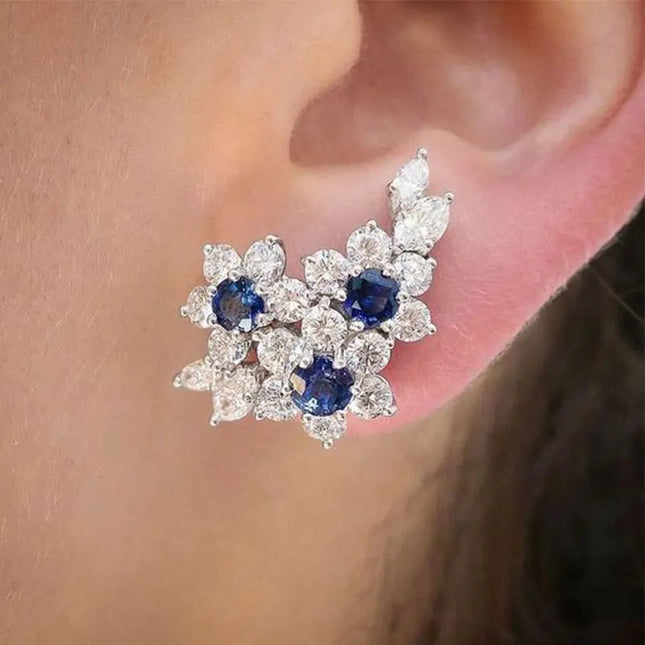 Huitan Gorgeous Women's Earrings with Blue/White Round CZ Luxury Female Earrings for Wedding Engagement Party Brilliant Jewelry