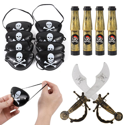 Pirate Captain Cosplay Costume Props Set Kids Halloween Hat Hook Skeleton Eye Patch Pirate Party Halloween Decoration Supplies