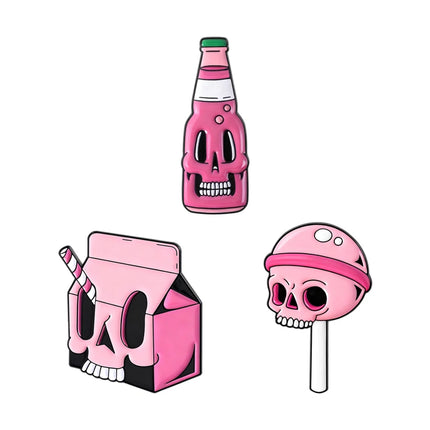 Halloween Skull Candy Lollipop Enamel Pins Goth Skeleton Soda Drink Jiuce Spooky Brooches Lapel Badge Jewelry Gifts for Friends