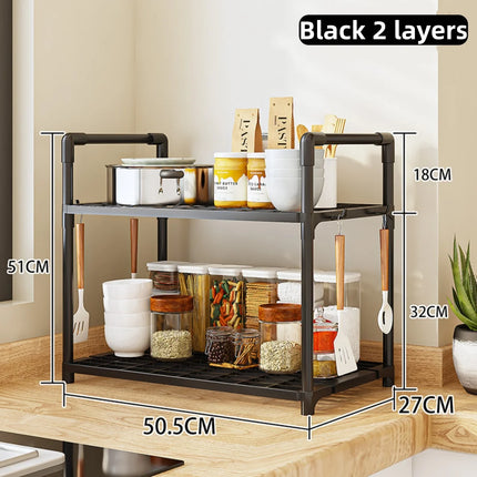 Kitchen storage rack - a multi-level, multi-functional home storage and organizing stand for floors