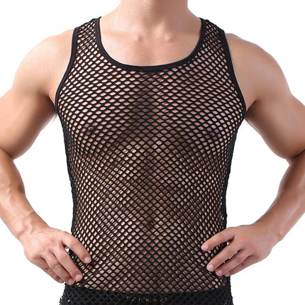 Fashion Tank Tops For Men Hollow Out Undershirt Mesh Breathable Sleeveless Vest