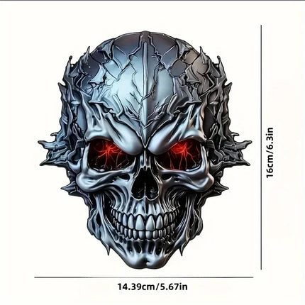 Halloween 3D Metal Skull Decal withRed Glowing Eyes Durable PVC Sticker for Cars Motorcycles Bicycles Self-Adhesive Vinyl Decal