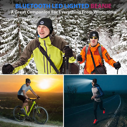 Fashion Warm Beanie LED Hat Bluetooth Wireless Stereo Headset Music Player With MIC Support Dimming LED Light Rechargeable