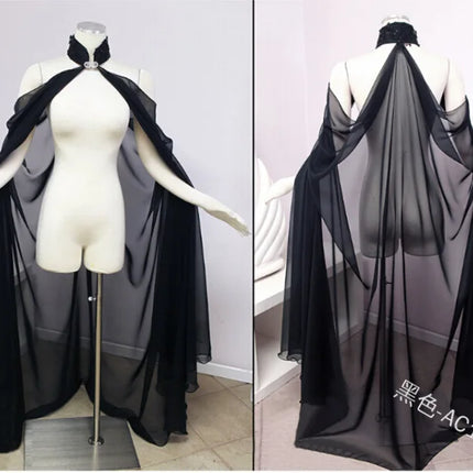 Halloween Costume Women Shawl Cape Cloak Medieval Neck Cape Shawl Cosplay Princess Witch Bride Party Chiffon Light Coat Robe