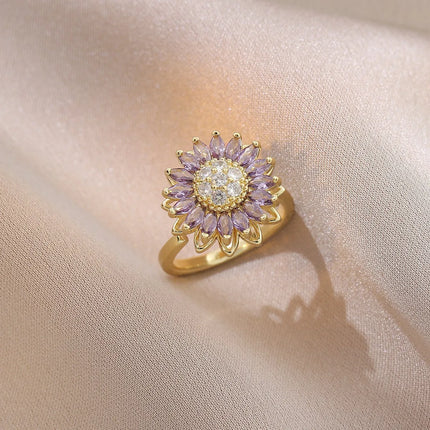 Fidget Anti Stress Anxiety Rings for Women Stainless Steel Gold-plated Rotatable Sun Star Evil Eye Sunflower Spinner Rings