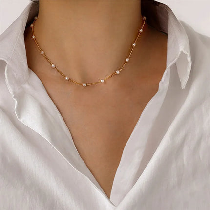 Minimalist Pearl Chain Necklace