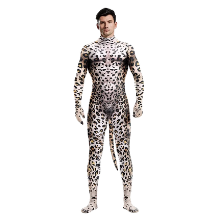 Halloween Costume  Adult Mens Wild Animal Cosplay Costume Full Cover 3D Print Beast Petsuit Jumpsuit Bodysuit Tail