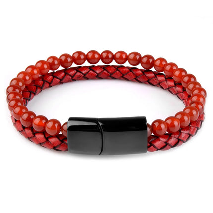 Natural Stone Bracelet Genuine Leather Braided Bracelets Black Stainless Steel Magnetic Clasp Tiger eye Bead Bangle Men Jewelry