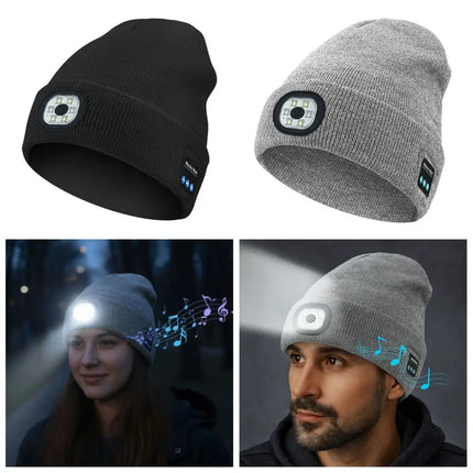 Unique With Light Bluetooth Beanie Hat Removable Headphones Wireless Headphones Speaker Mic Rechargeable LED Light Cap Fishing