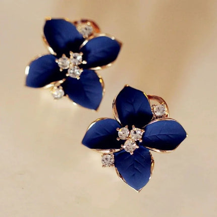 Blue Crystal Flower Earrings