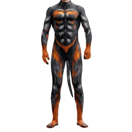 Halloween Costume  Adult Mens Wild Animal Cosplay Costume Full Cover 3D Print Beast Petsuit Jumpsuit Bodysuit Tail