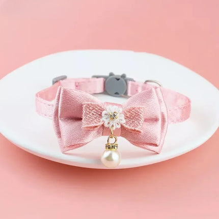 Pet Collar Pink Lace Bow Hanging Bead Cat Collar with Bell Pet Dog Kitten  Accessories Fof Small Dogs Pet Products