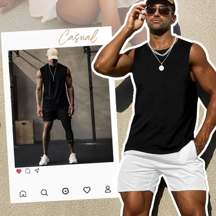 Mens Tank Tops Workout Sleeveless Shirts Summer Solid Color Polyester Quick Drying Tanks for Men Summer Beach Sports T-Shirts
