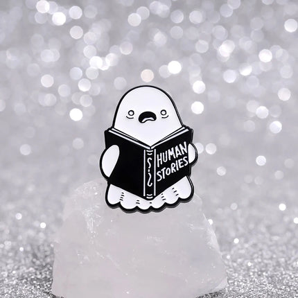Cartoon Ghost Boo Enamel Pins Human Stories Book Creative Brooches Halloween Backpack Clothes Lapel Badge Gift for Kids Friends