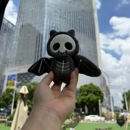 Halloween Cartoon Skeleton Bat Plush Doll Keychain; Creative Kids Bag Accessory Holiday Present