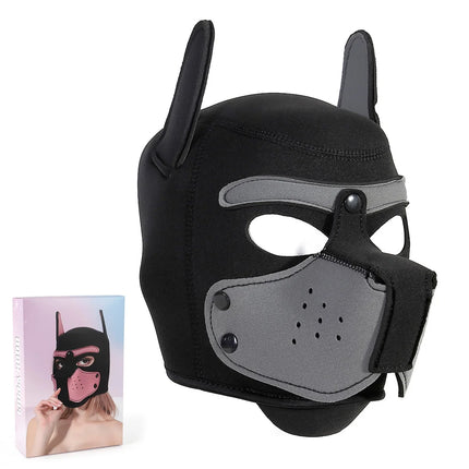 Unisex Halloween Pupply Play Party Sexy Costumes of Men Women Latex Open Mouth Hole Dog Headgear Full Face Fetish Mask Hood