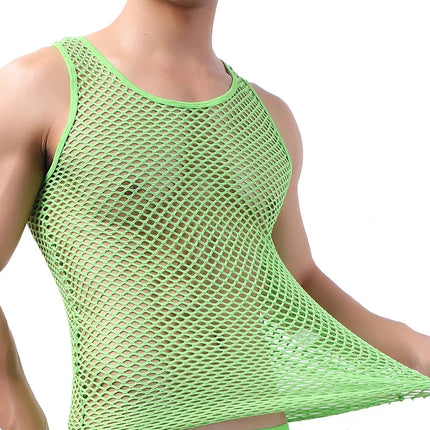 Fashion Tank Tops For Men Hollow Out Undershirt Mesh Breathable Sleeveless Vest