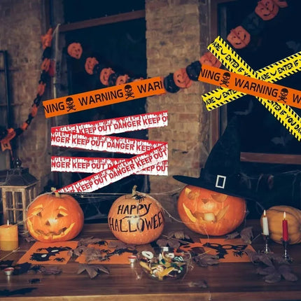 Halloween Danger Tape Yellow Red Barricade Line with Bold Caution Lettering for Horror Party Haunted House Scary Scene Decor
