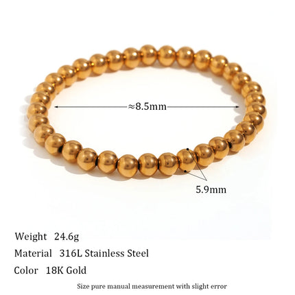 E.B.belle Gold Plated Silver Color Elastic Beads Bracelets Bangles For Woman Waterproof Stainless Steel Beaded Chain Bracelet