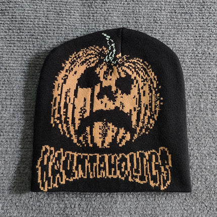 Halloween Cartoon Pumpkin Smile Warm Knitted Hat Jacquard Fun Holiday Gift Adult Unisex Knit Cap