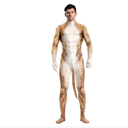 Halloween Costume  Adult Mens Wild Animal Cosplay Costume Full Cover 3D Print Beast Petsuit Jumpsuit Bodysuit Tail