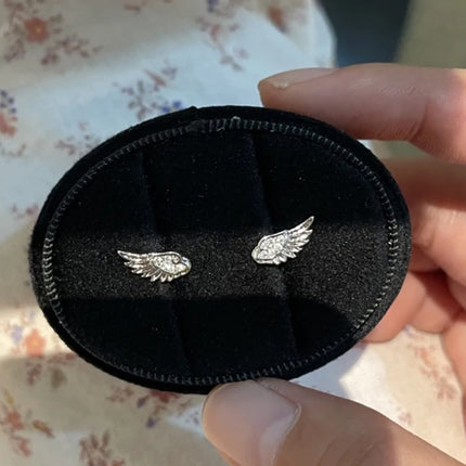 Fashion Zircon Wing Stud Earrings for Women Luxury Shiny Crystal Creative Angel Wings Cross Silver Color Ear Studs Jewelry Gifts