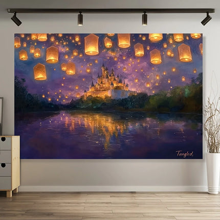 1pc, Princess castle, glittering and tangled lanterns, smashing cake background, flag background, festival, yard decoration
