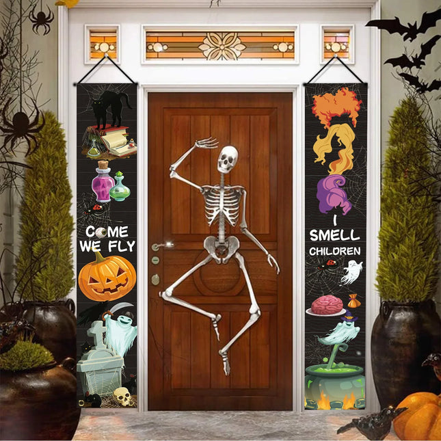 Halloween Couplet Pumpkin Horror Spider Web Atmosphere Decoration Hanging Flag Ghost Festival Porch Holiday Home Wall Decor
