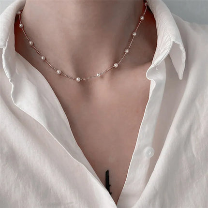 Minimalist Pearl Chain Necklace