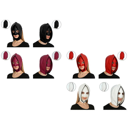 Leather Mask Full Face Double Layer Headgear Zip Head Hood Adjustable Lace-Up Leather Bondage Masks Halloween Cosplay Party Mask