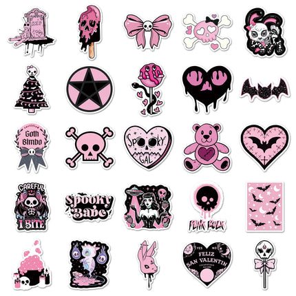 50PCS Kawaii Pink Halloween Ghost Skull Pumpkin Stickers Notebook Guitar Skateboard Waterproof Cute Decorative Stickers