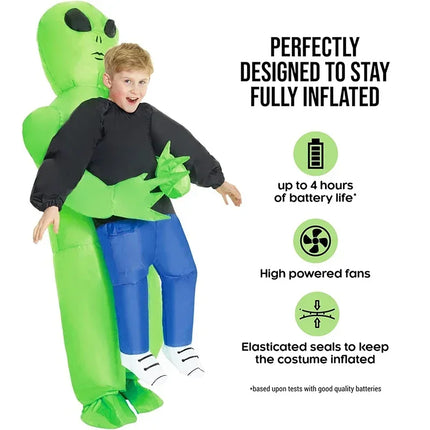 Halloween Alien Inflatable Suit Alien Costume for Kids Monster Inflatable Costume Scary Green Alien Cosplay Costume for Party