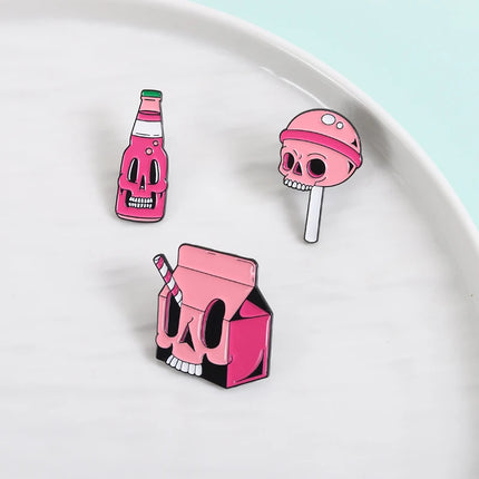 Halloween Skull Candy Lollipop Enamel Pins Goth Skeleton Soda Drink Jiuce Spooky Brooches Lapel Badge Jewelry Gifts for Friends