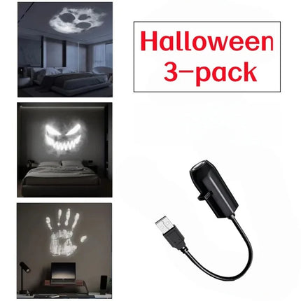 Halloween USB LED Projection Lamp,3/6pcs Patterns Light Ghost,bat,Spider,Skeleton,Halloween Atmosphere Light Festive Decoration