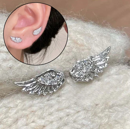Fashion Zircon Wing Stud Earrings for Women Luxury Shiny Crystal Creative Angel Wings Cross Silver Color Ear Studs Jewelry Gifts