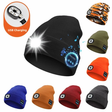 Unique With Light Bluetooth Beanie Hat Removable Headphones Wireless Headphones Speaker Mic Rechargeable LED Light Cap Fishing