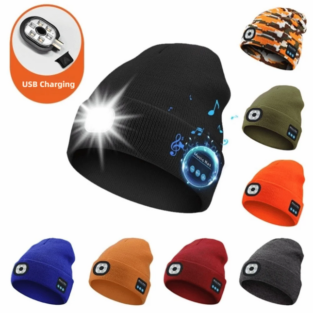 Unique With Light Bluetooth Beanie Hat Removable Headphones Wireless Headphones Speaker Mic Rechargeable LED Light Cap Fishing