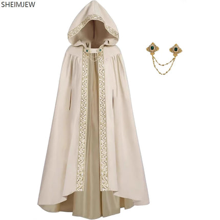 Halloween Retro Pastoral Ribbon Edge Hooded Cloak Medieval Renaissance Lace Cloak Anime Costume Carnival Party Cosplay Jacket