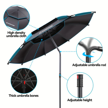 Fishing Umbrella: UV Protection, Waterproof, Wind-Resistant with Stable Stand - Foldable for Freshwater/Saltwater Fishing