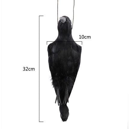 Stimulated Realistic Hanging Crow Black Feathered Bird Halloween Bar Ornaments Scary Prop Outdoor Garden Yard Crow Prop Decor