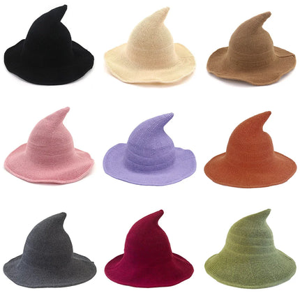 Halloween Witch Hat Long Point Hat Knitted Cap for Women Halloween Party Hat Magical Hat Festival Party Cosplay Decoration