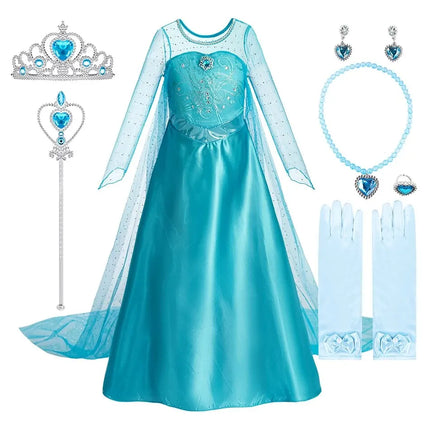 Halloween Elsa Dress for Girls Children Party Princess Costume Kids Disguise with Long Cloak Girl Snow Queen Carnival Clothes