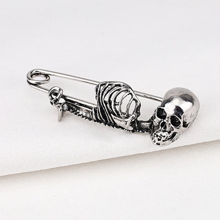 Vintage Halloween Skeleton Brooch Creative Punk Style Retro Skull Pin Clothing Accessories Spooky Gothic Skull Badge Lapel Pins